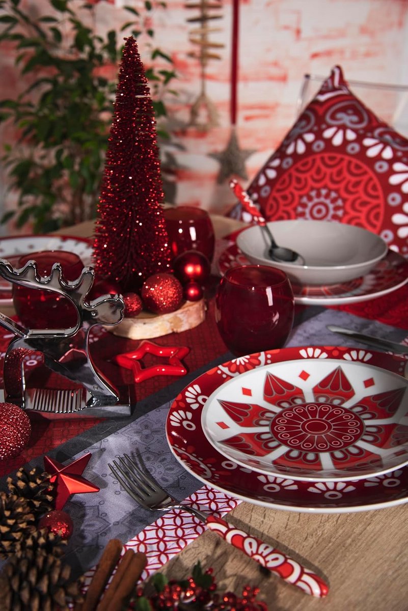 Tafelloper Katoen Rood Mandala Patroon voor Tafeldecoratie