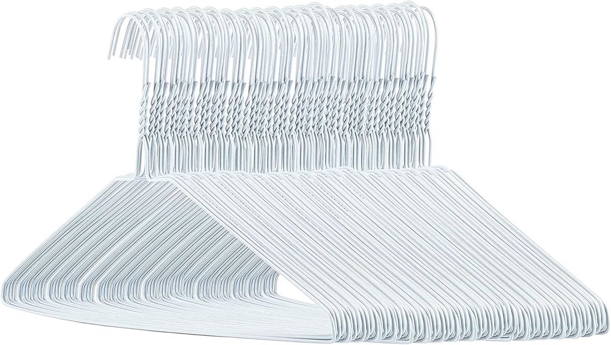 100x Metalen Kledinghangers Wit - Dunne Draadhangers - 41 cm