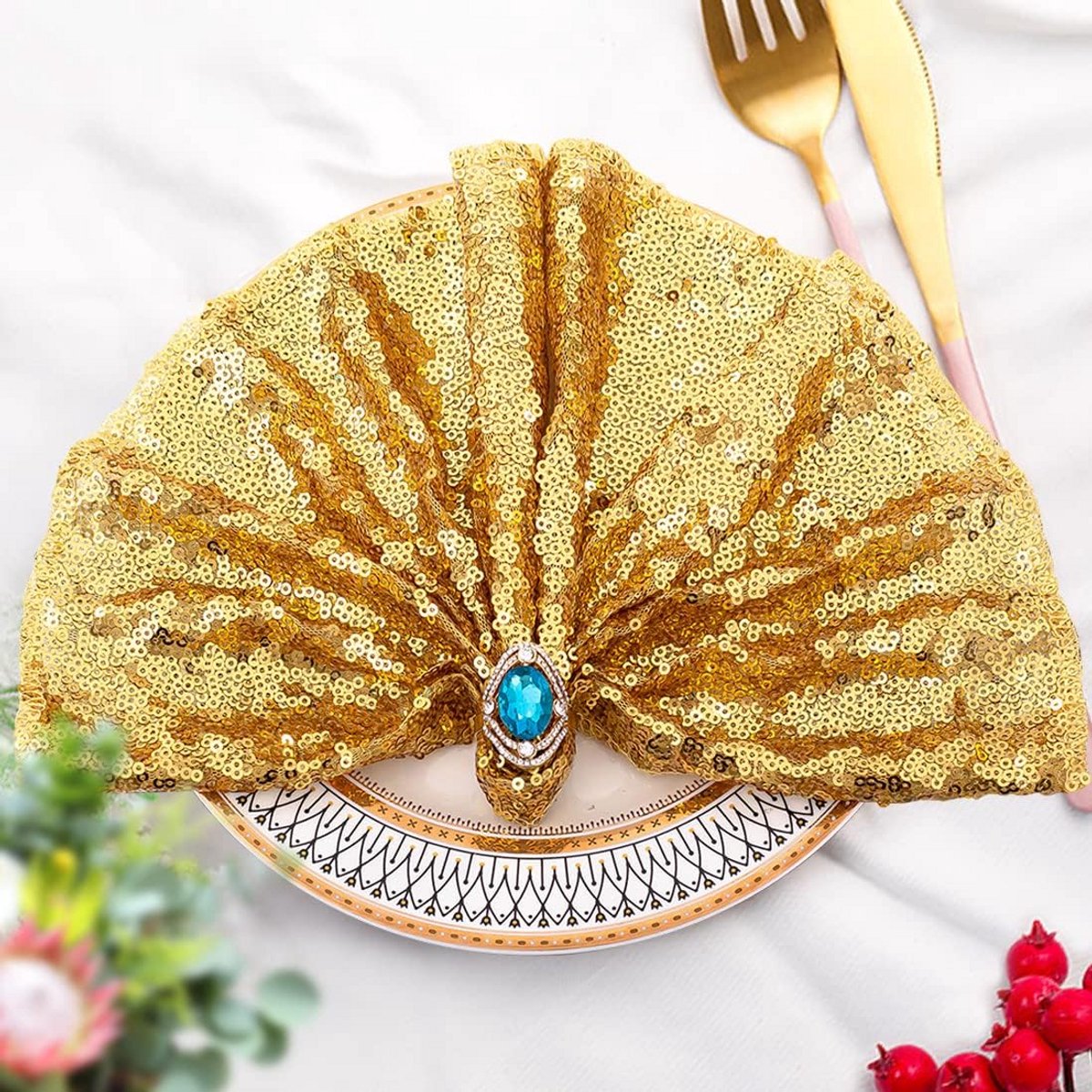 Glinsterende Gouden Servetten met Pailletten voor Feest en Diner (12 Stuks)