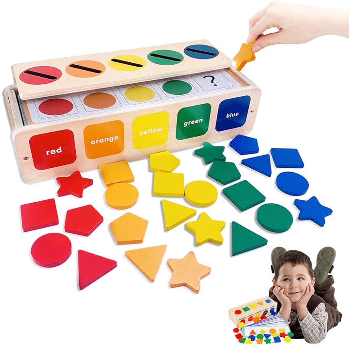 Houten sorteerspeelgoed - Montessori kleur- en vormsorteerder, activiteit voor in de klas, fijnmotorisch spel voor peuters om kleuren en vormen te herkennen, verjaardags- of Valentijnscadeau voor jongens en meisjes