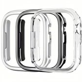 Zwart zilverkleurig en transparant smartwatch beschermhoes set geschikt voor Apple Watch 46 mm serie 10 / 11 driedelige harde PC case hol ontwerp decoratieve watch case