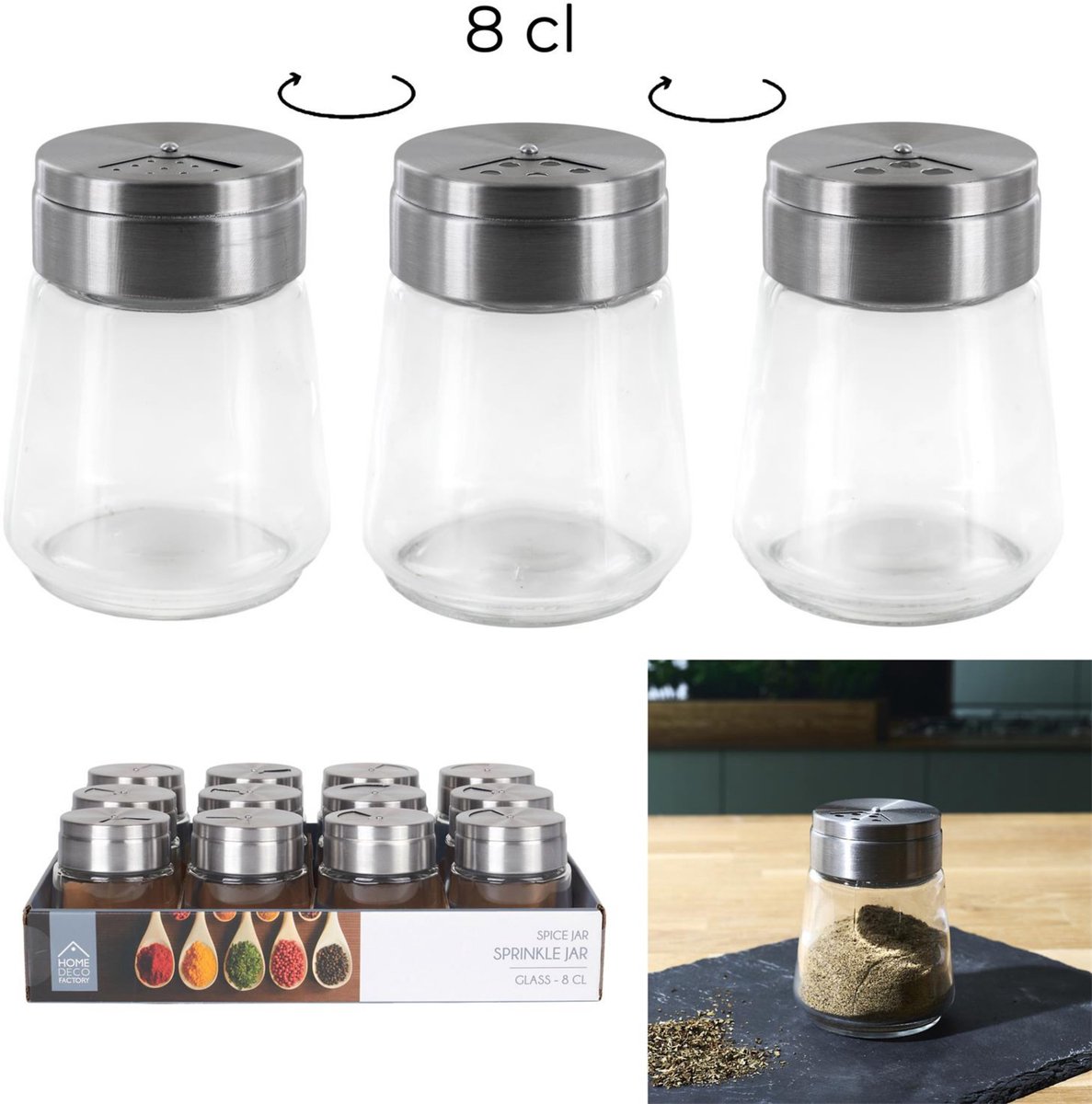Home Deco Factory Peper en Zoutstrooier - glas - 80 ml - transparant - kruidenpotje