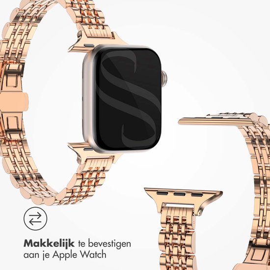 Slim Steel schakel bandje - Geschikt voor Apple Watch 1, 2, 3, 4, 5, 6, 7, 8, 9, 10, 11 (42 mm), SE - 38/40/41 mm - Rosé goud