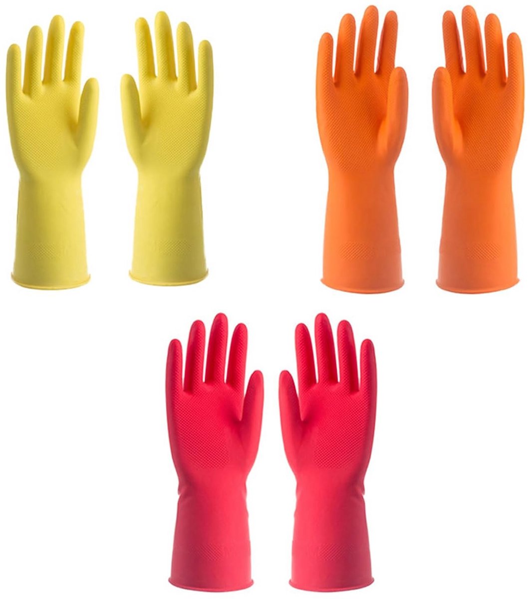 6 Paar Herbruikbare Rubberen Huishoudhandschoenen met Antislip Grip