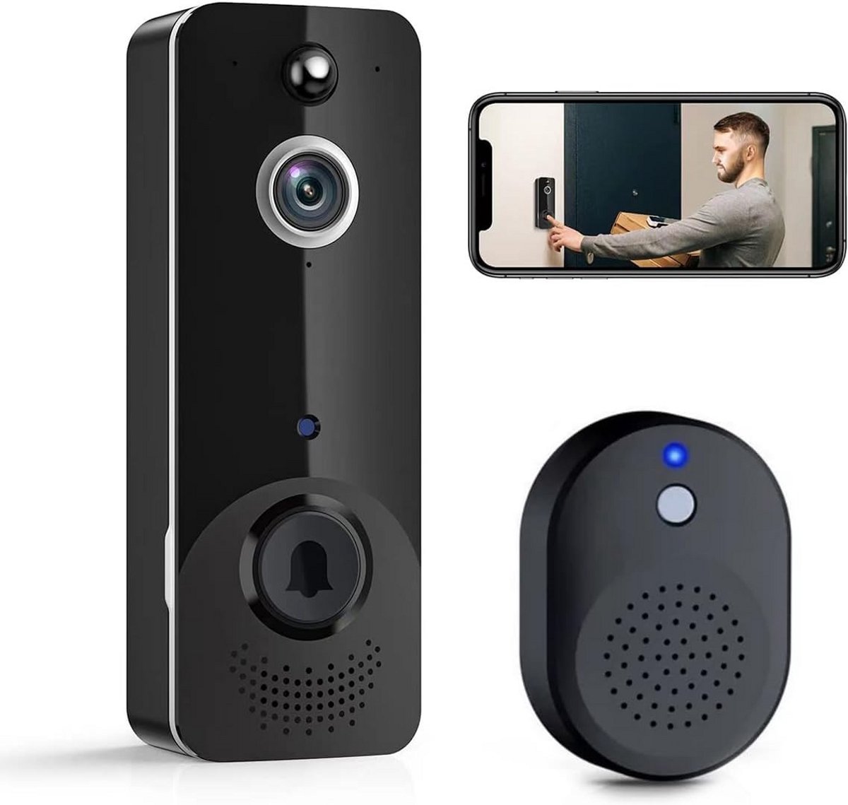 Deurbellen met Camera - Video Deurbel - Draadloos - Full HD - Monitor
