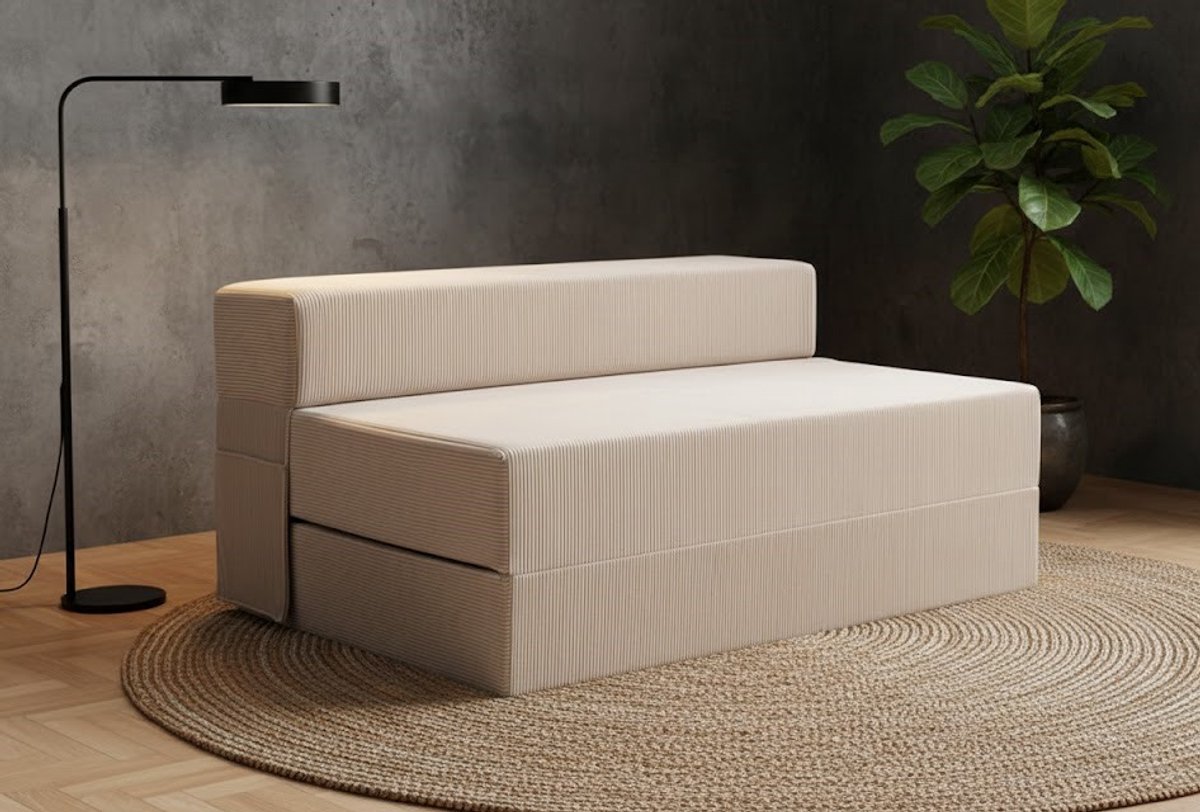 Luxueuze Corduroy Slaapbank 120 cm – Opvouwbaar Bed voor 2 Personen – Extra Dikke 19 cm Schuimvulling H3 – Comfortabele Gastenbank & Dagelijks Gebruik – House&Garden