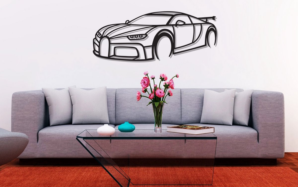 Bugatti Chiron Silhouette – Metaal Kunst - Wanddecoratie - Man Cave - Auto Decoratie - 60cm X 25cm - Muurdecoratie - Cadeau voor man