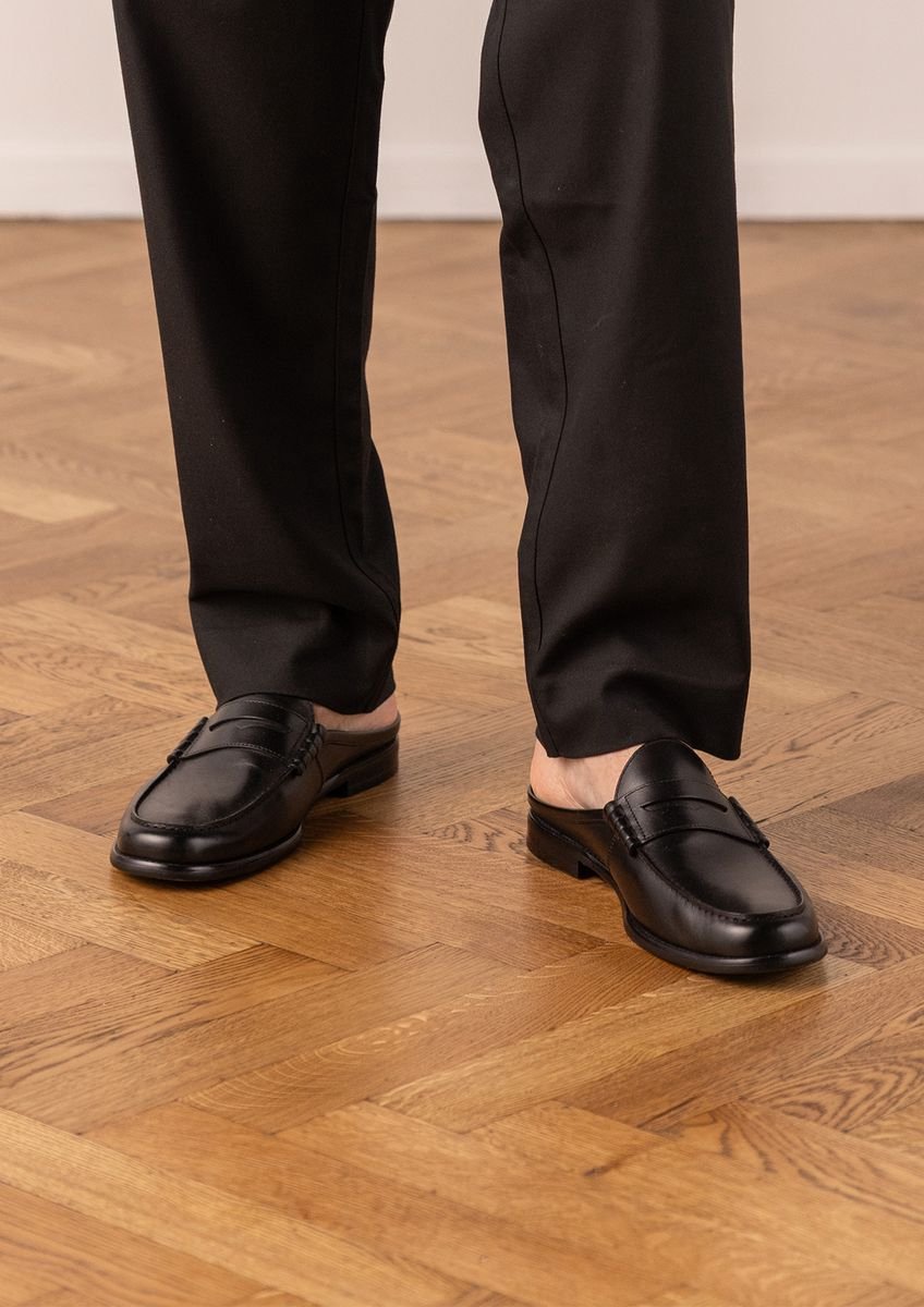 Manfield - Heren - Zwarte leren loafers - Maat 45