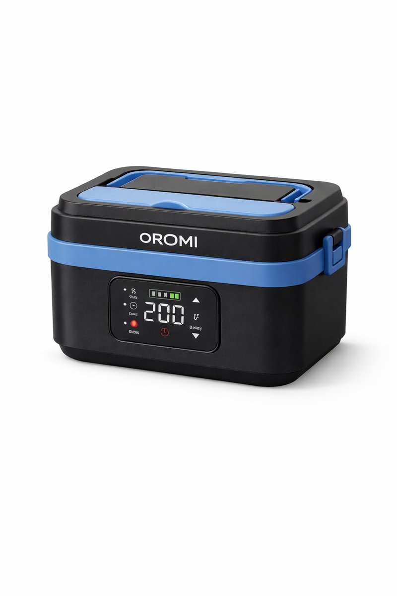 oROMI Elektrische Lunchbox 1,2L – Draadloze Warmbox met Timer en Temperatuurregeling – Oplaadbaar – Voor Warme Maaltijden op Werk of in de Auto