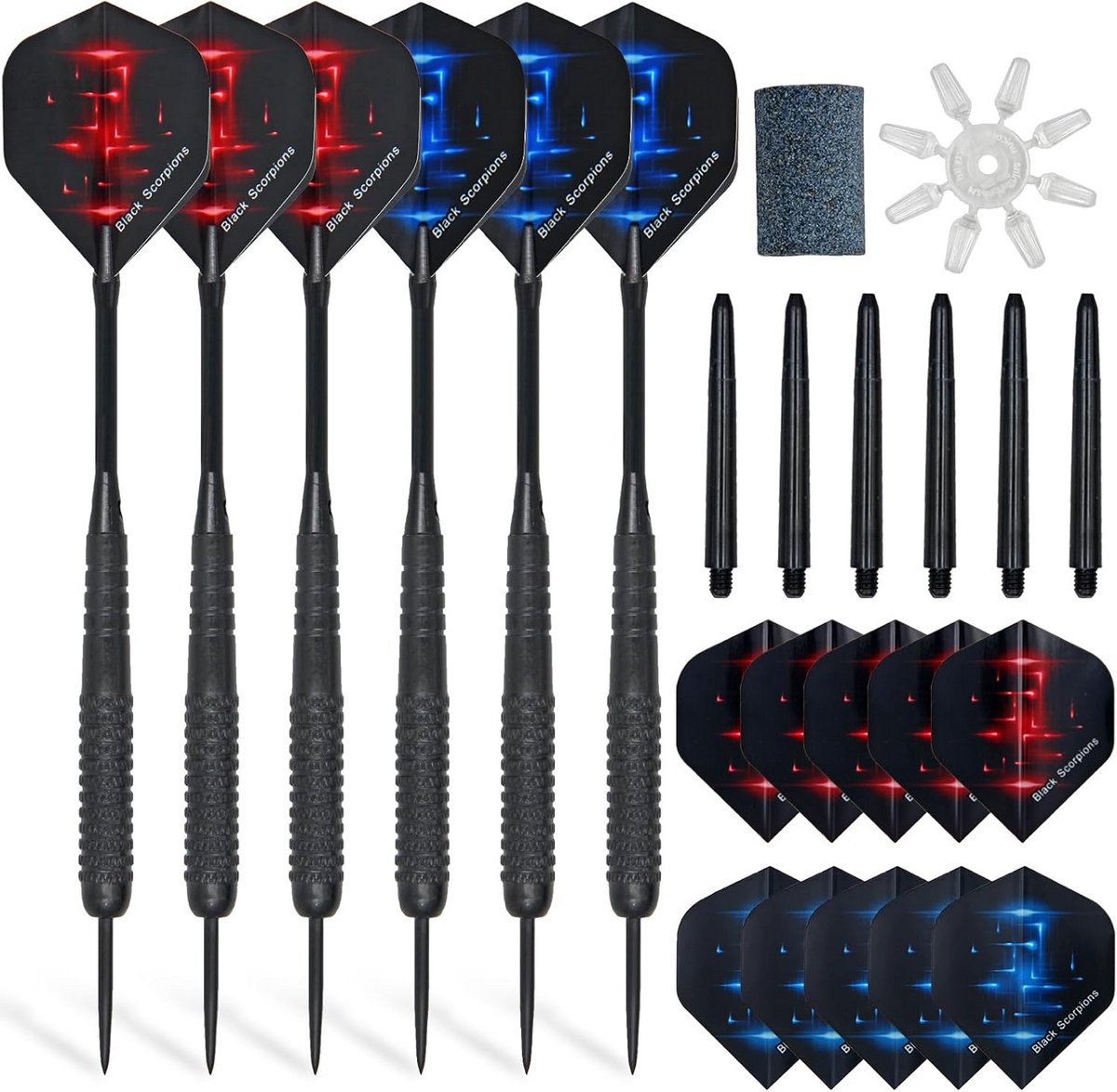 Set van 6 Professionele Stalen Dartpijlen - 22 Gram Gewicht - Inclusief Accessoires