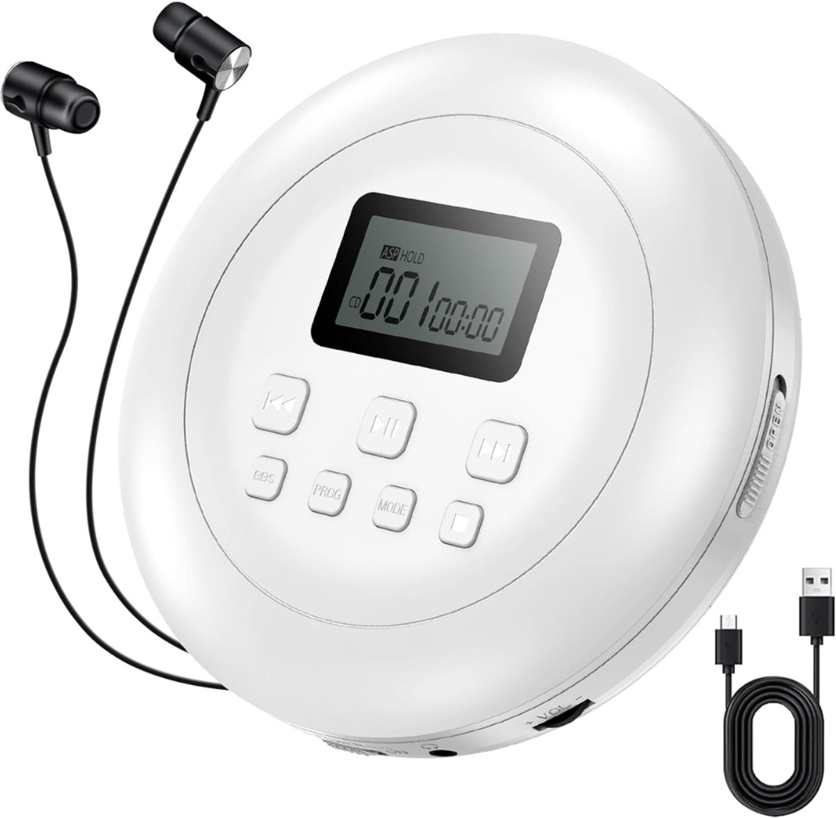VH Supplies® Discman CD Speler - Draagbare CD-Speler - Compact Disc-Speler - Wit