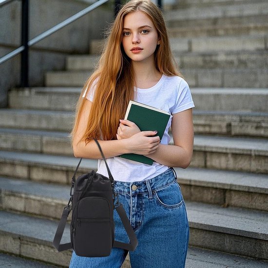 Draagbare flessenhouder - effen nylon hoes met polyester voering, verstelbaar voor thermosflessen, ideaal voor outdoorsport, reizen, school, kantoor, wandelen en sportschool. — afbeelding 4