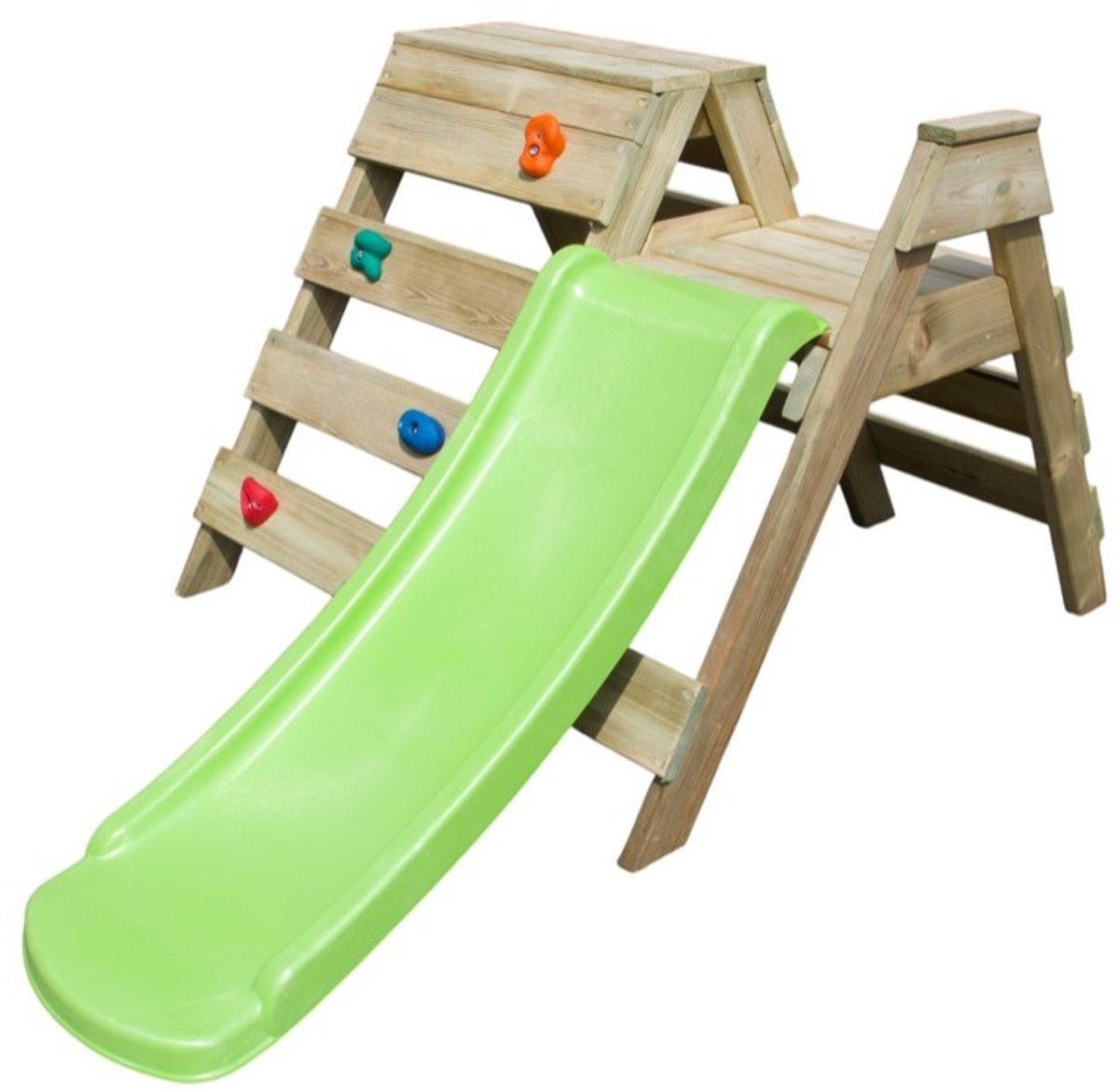 Paradiso wooden playground with climbing wall