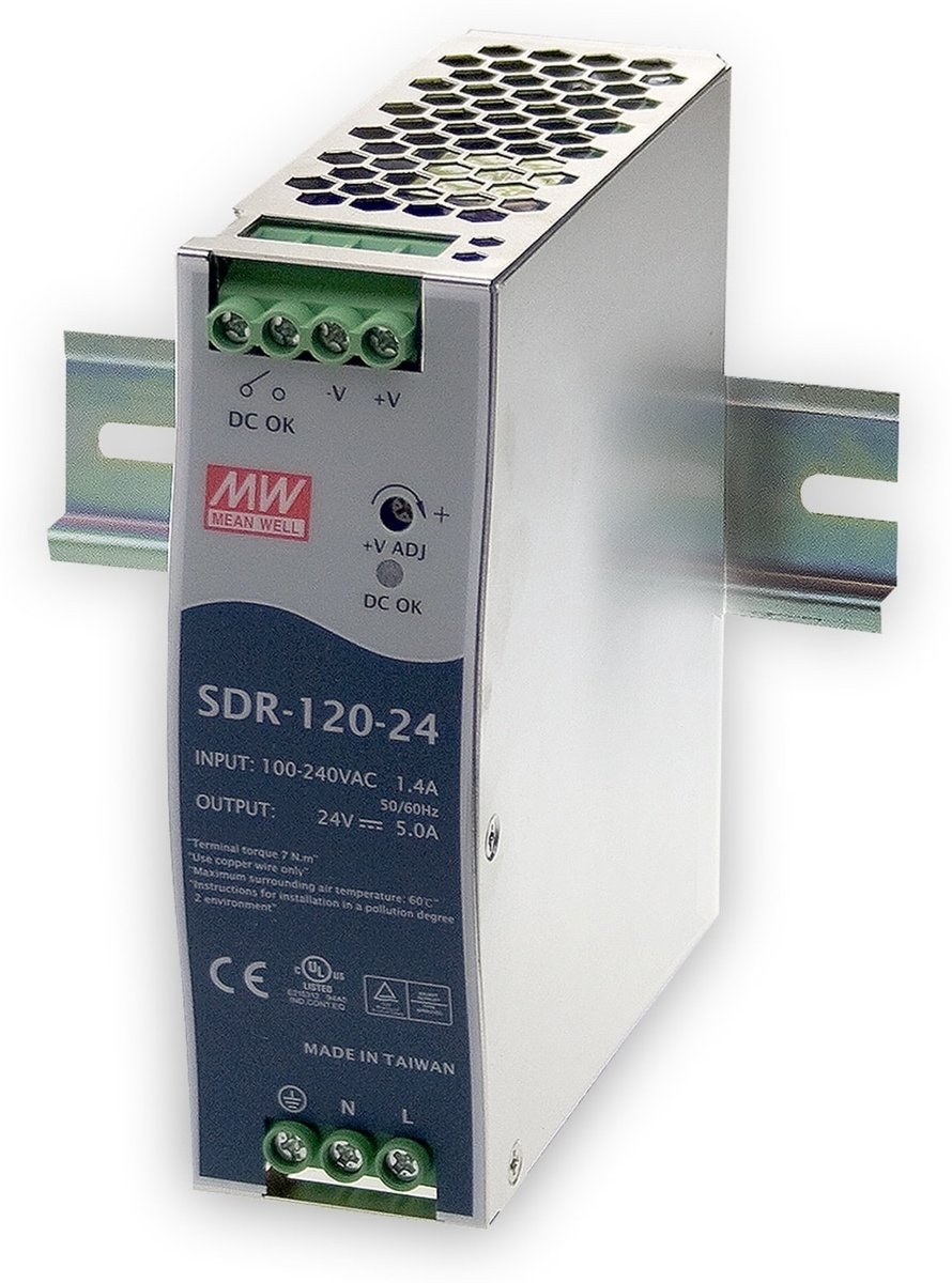 Mean Well SDR-120-24 DIN-rail netvoeding 24 V/DC 5 A 120 W Aantal uitgangen: 1 x Inhoud: 1 stuk(s)
