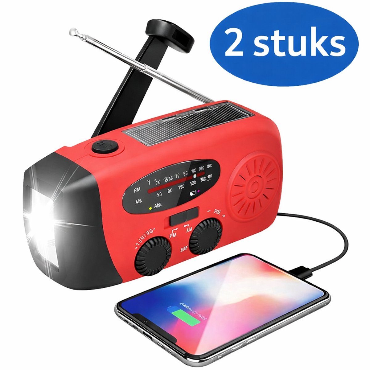 IMENGINE® Noodradio - 2 stuks - Solar, USB & Opwindbaar – 2000 mAh Powerbank, Zaklamp & AM/FM – Lichtgewicht, Waterdicht – Voor Rampen, Camping - Noodpakket