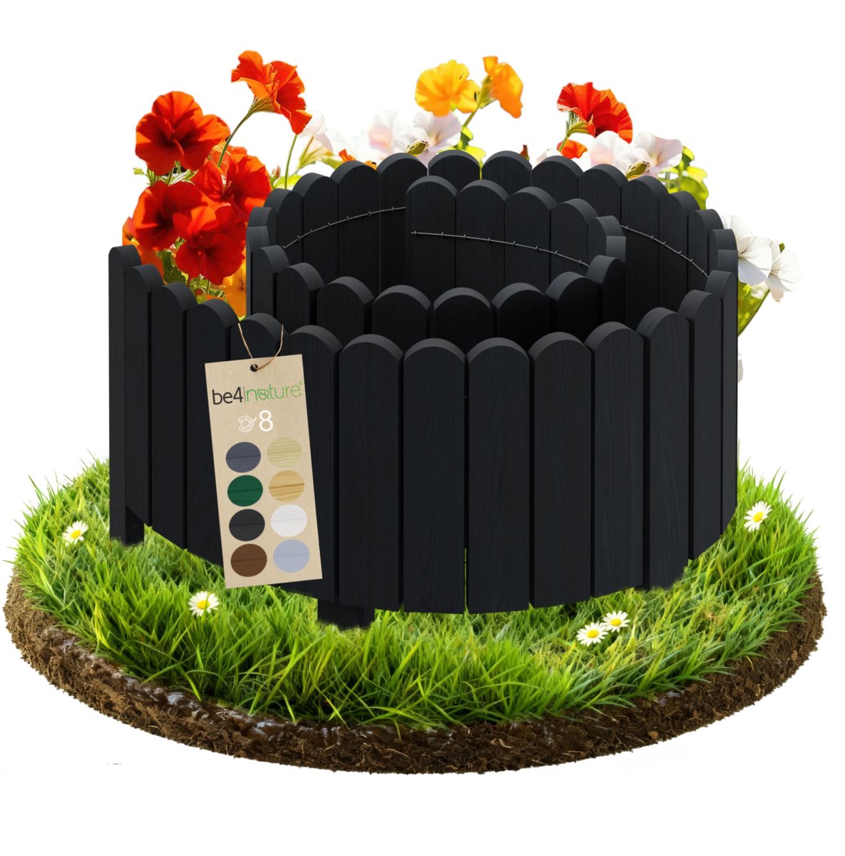 be4nature Flexibele Rolboarder hout 200 x 40 cm Zwart Geïmpregneerde Borderrand tuin Tuinafscheiding Gazonafscheiding