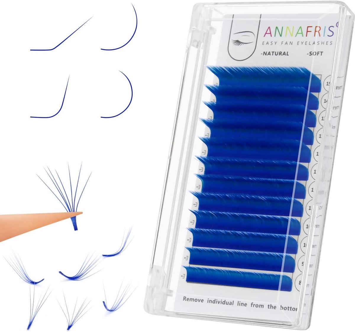 Lange Blauwe Nepwimpers C-krul Easy Fan Volume Wimperverlenging Mix Lengte
