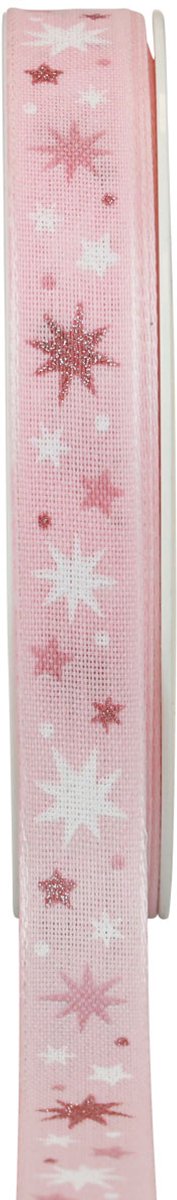 Lint Kerstcadeaulint roze sterpatroon 15mm 20m