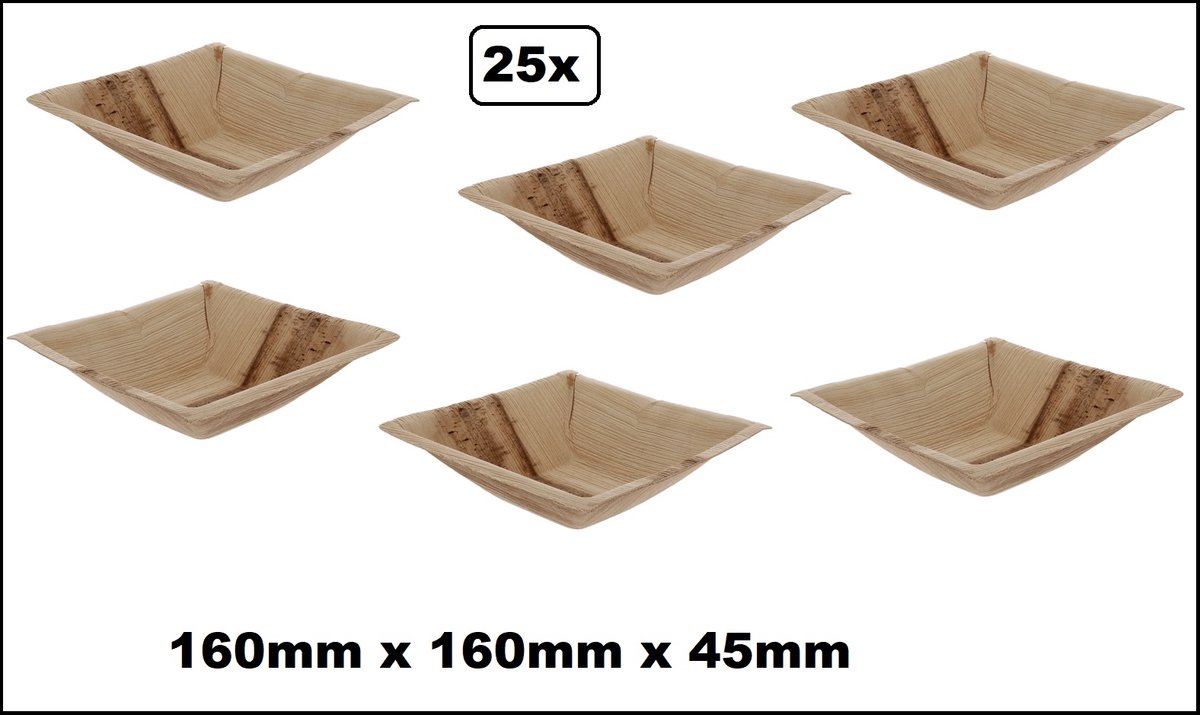 25x Palmblad bakje 160mm x 160mm x 45mm BIO - Salade snacks pasta noedels food festival thema feest