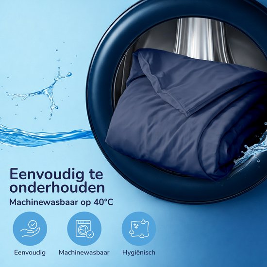 Decoware Dekbedovertrek Uni 240x220 cm - Donkerblauw - Katoen - Met Kussenslopen - Lits-jumeaux van Decoware — afbeelding 2