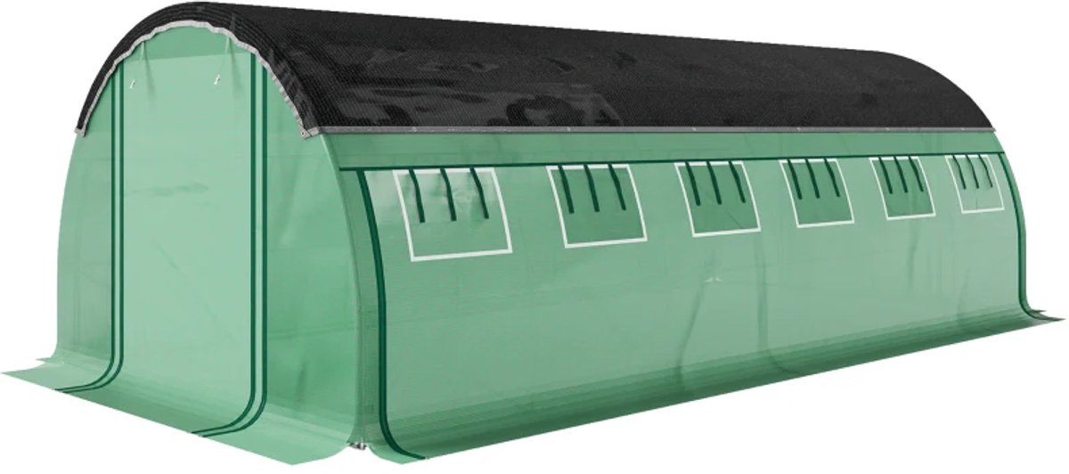 Polytunnelkas - Kas met Roldeuren en Ramen - Tunnelkas met Zonwerend Net - Kweektunnel - Kweekkas - Kastunnel - Groentekas - Plantenhuis - Plantenteelt - Tomatenkas - voor Groenten, Bloemen, Planten - 600 x 300 x 200 cm - Groen