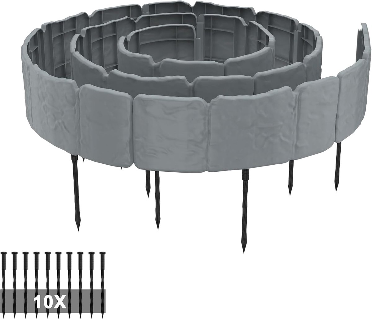 T-Vormige Gazonrand - Kunststof - Pak Van 10 - Versterkte Pp-Palisades - Met Bevestigingsnagels - Weerbestendig - 2,5 m - Modulaire Tuinrand - Grijs - NAIZY