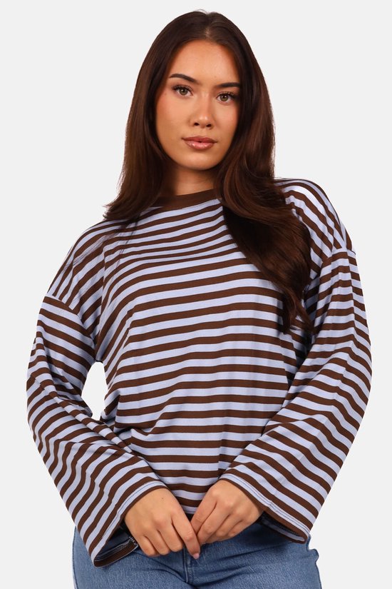 Getdrezzed Top - Maat: S - Gestreepte longsleeve in bruin en lichtblauw
