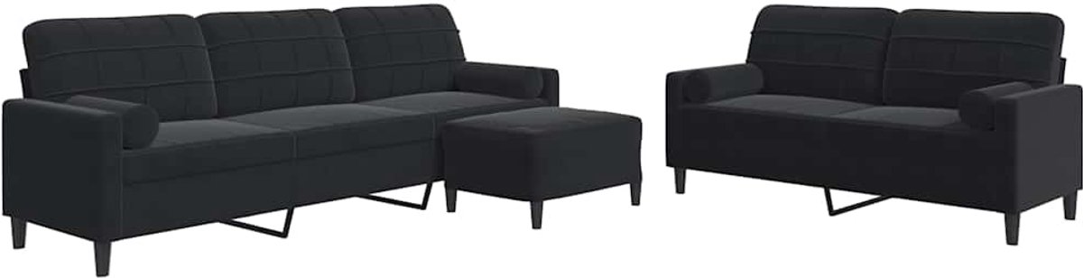 vidaXL - 3-delige - Loungeset - met - kussens - en - bolsters - fluweel - zwart