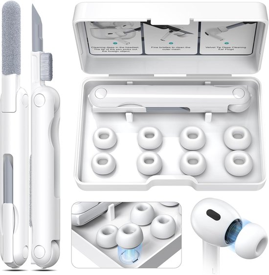 YONO Oordopjes Set met Cleaner Kit voor Airpods Pro - 4 Paar Vervangende Siliconen Ear Tips - Schoonmaakset - Wit