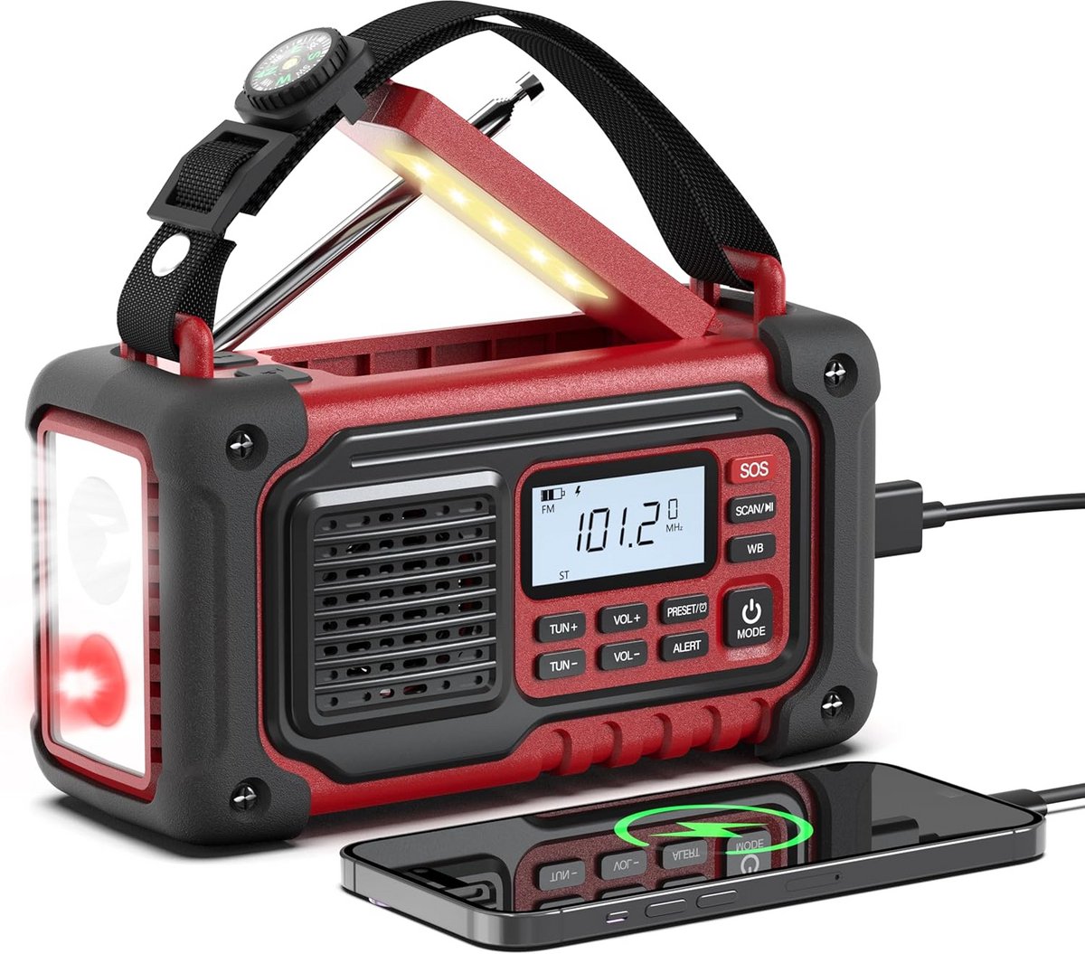 Noodradio met Dynamo, Oplaadbaar - AM/FM/NOAA Weerradio met Zaklamp en SOS Alarm