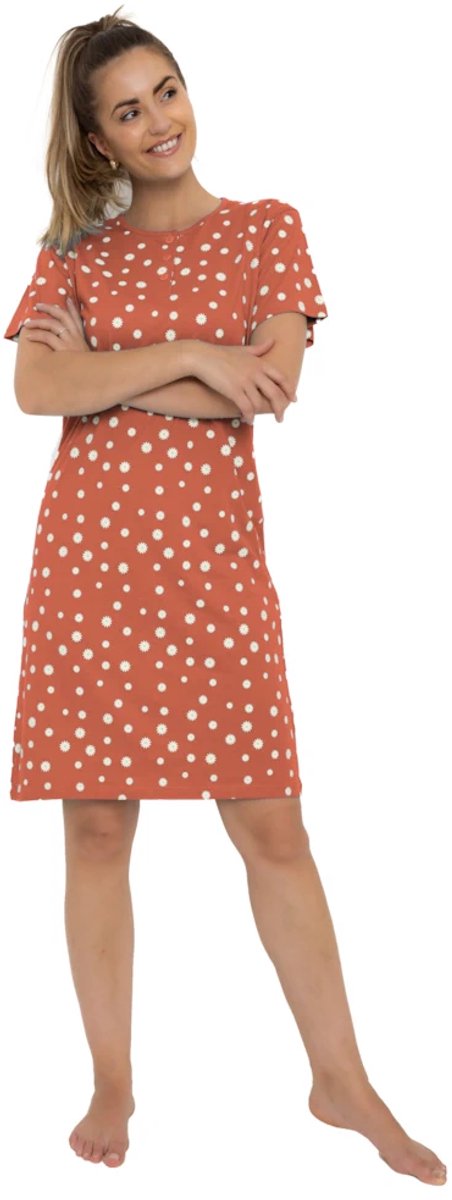 Cocodream Quality Cocodream dames nachthemd korte mouw - 100% katoen - Flower dots - perzik Perzik, flower dots