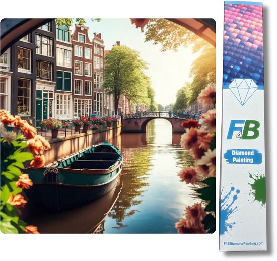 F4B Diamond Painting Amsterdamse Grachten – 40x40 cm – Vierkante Steentjes