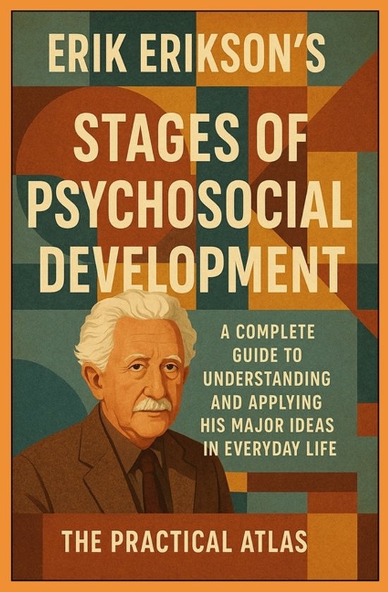 Boekomslag van Erik Eriksons 'Stages of Psychosocial Development', met een portret van Erikson en de titel in grote letters.