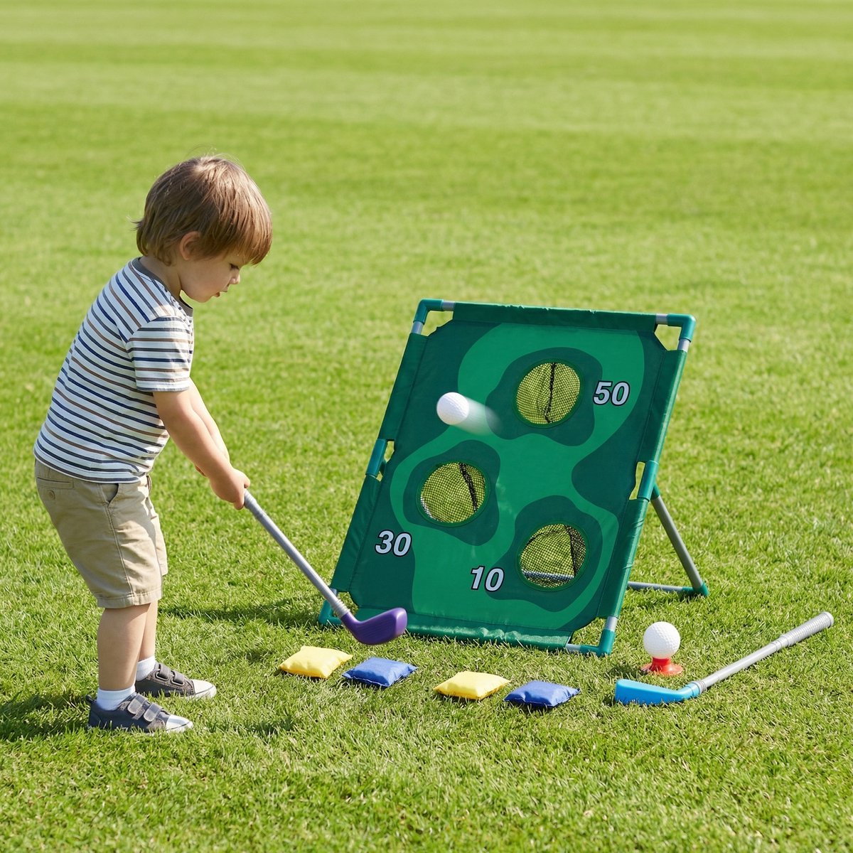 Eddy Toys Golf Speelgoed 2-in-1 – Minigolf en Werpspel voor Kinderen – Golfset met Clubs, Ballen en Bean Bags – Spellenset voor Buiten Spelen in Tuin of Vakantie — afbeelding 5