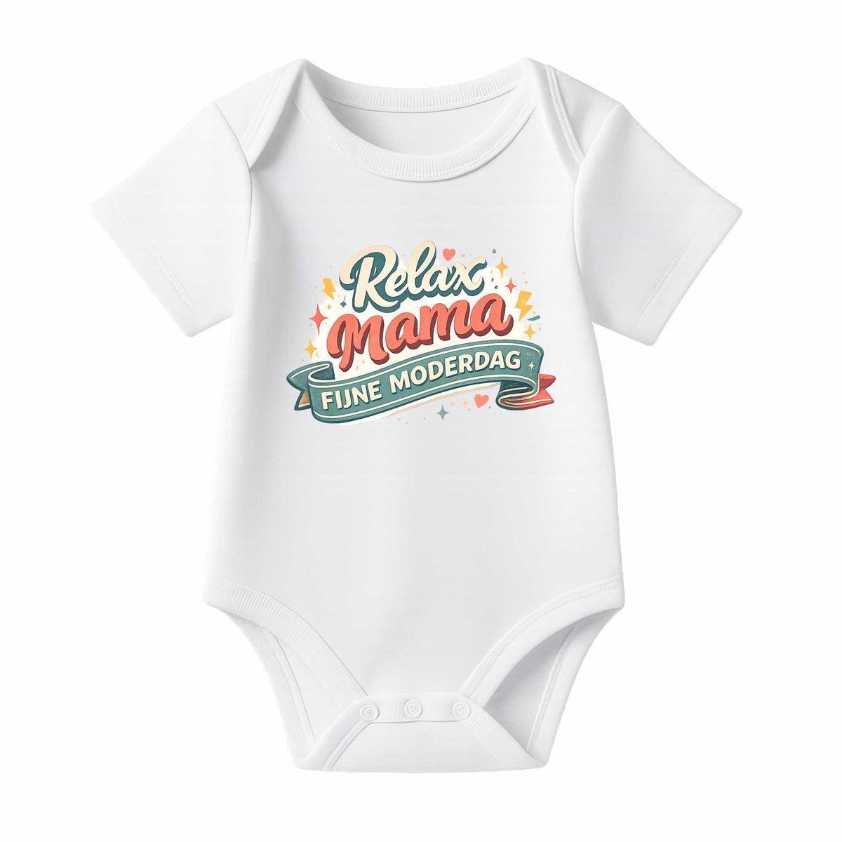 Romper Moederdag Baby – Relax Mama, fijne moederdag – Wit – Korte mouw – Maat 62/68