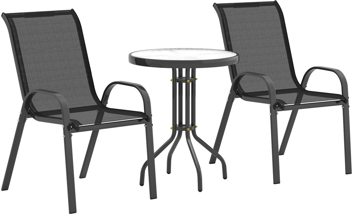 Outsunny Outdoor Bistro Set-Metaal, gehard glas-Ø60 x 71H cm-Zwart
