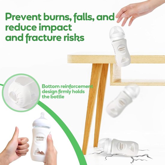 Siliconen Babyfleshulzen - 3 Stuks - BPA-vrij - Voor Glazen Flessen - Antislip Grip - Valbescherming - Isolerend - Wit/Roze/Groen - Flessenhoes - Babyvoeding - Voortreffelijk - Wasbaar - Anti-morsen - Isolerend - Roze, Groen & Wit van Merkloos — afbeelding 2
