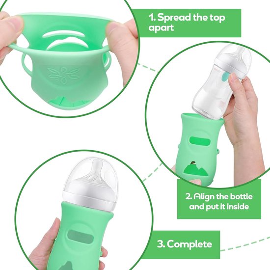 Siliconen Babyfleshulzen - 3 Stuks - BPA-vrij - Voor Glazen Flessen - Antislip Grip - Valbescherming - Isolerend - Wit/Roze/Groen - Flessenhoes - Babyvoeding - Voortreffelijk - Wasbaar - Anti-morsen - Isolerend - Roze, Groen & Wit van Merkloos — afbeelding 5
