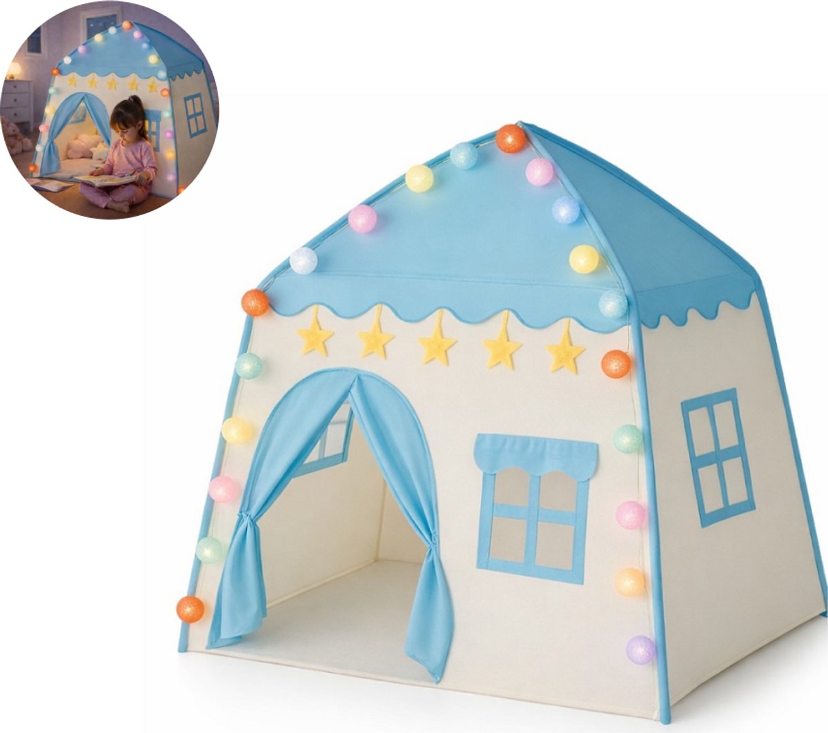 Speeltent XL met LED verlichting - Tent - Blauw