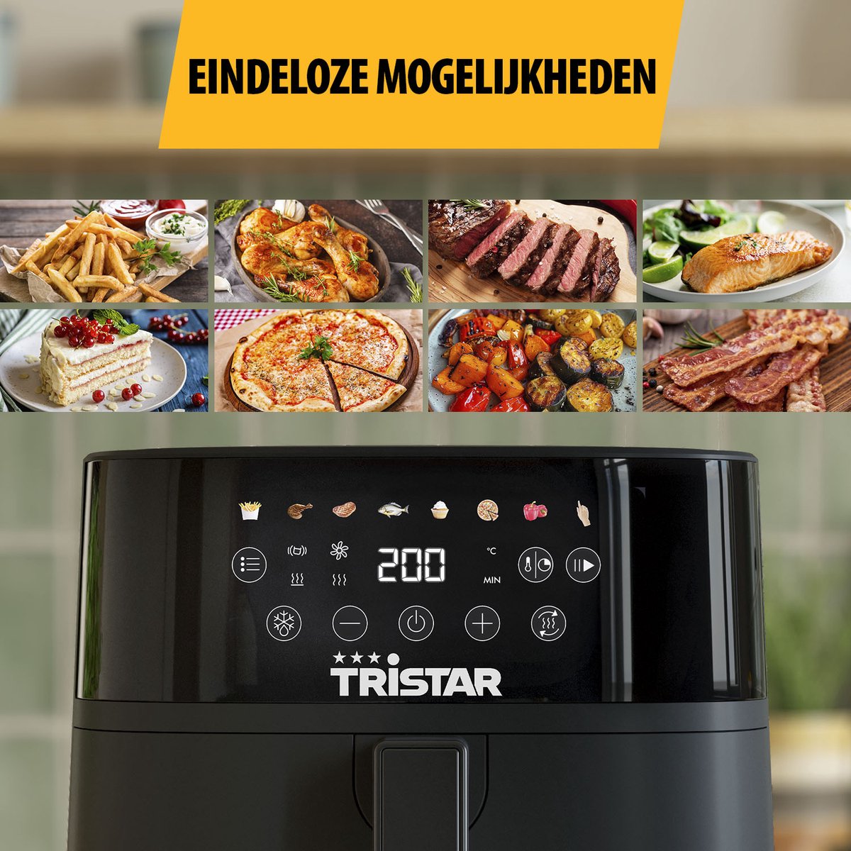 Tristar FR-9060 Digitale Airfryer 6L – 1700W – LED Touchscreen – 8 Programma’s – PFAS‑vrij – Voorverwarmen & Schudherinnering — afbeelding 5