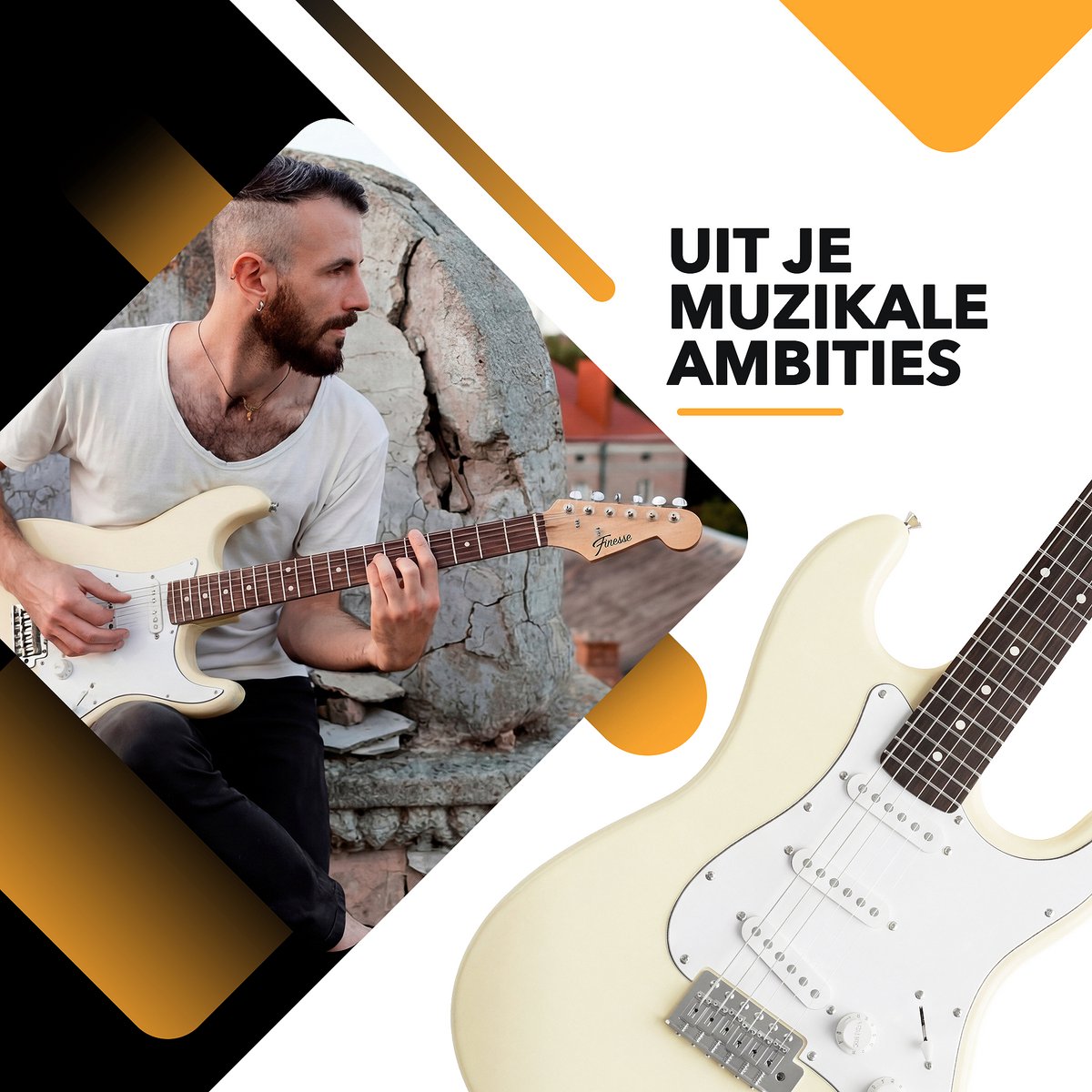 Finesse Elektrische Gitaar met Versterker - met Videocursus - Gitaar - Volwassenen - Kind - Crème thumbnail 4