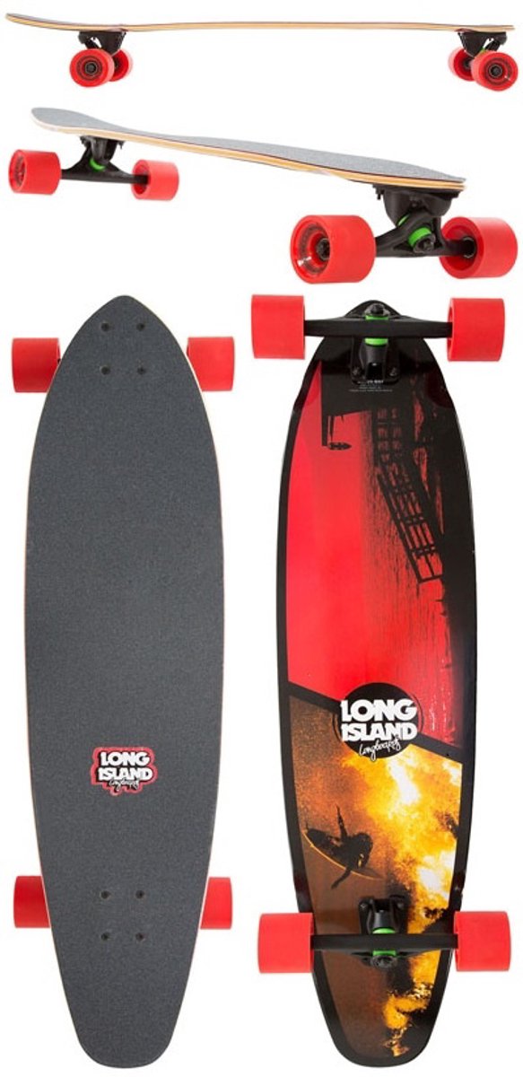 Long Island Glass Bay kicktail longboard Rood