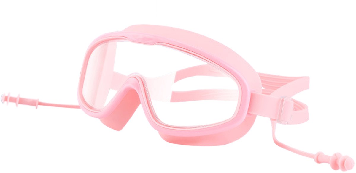 Zwembril met anticondenslaag, breed gezichtsveld, UV-bescherming, inclusief oordopjes, unisex en kindermodel - Roze