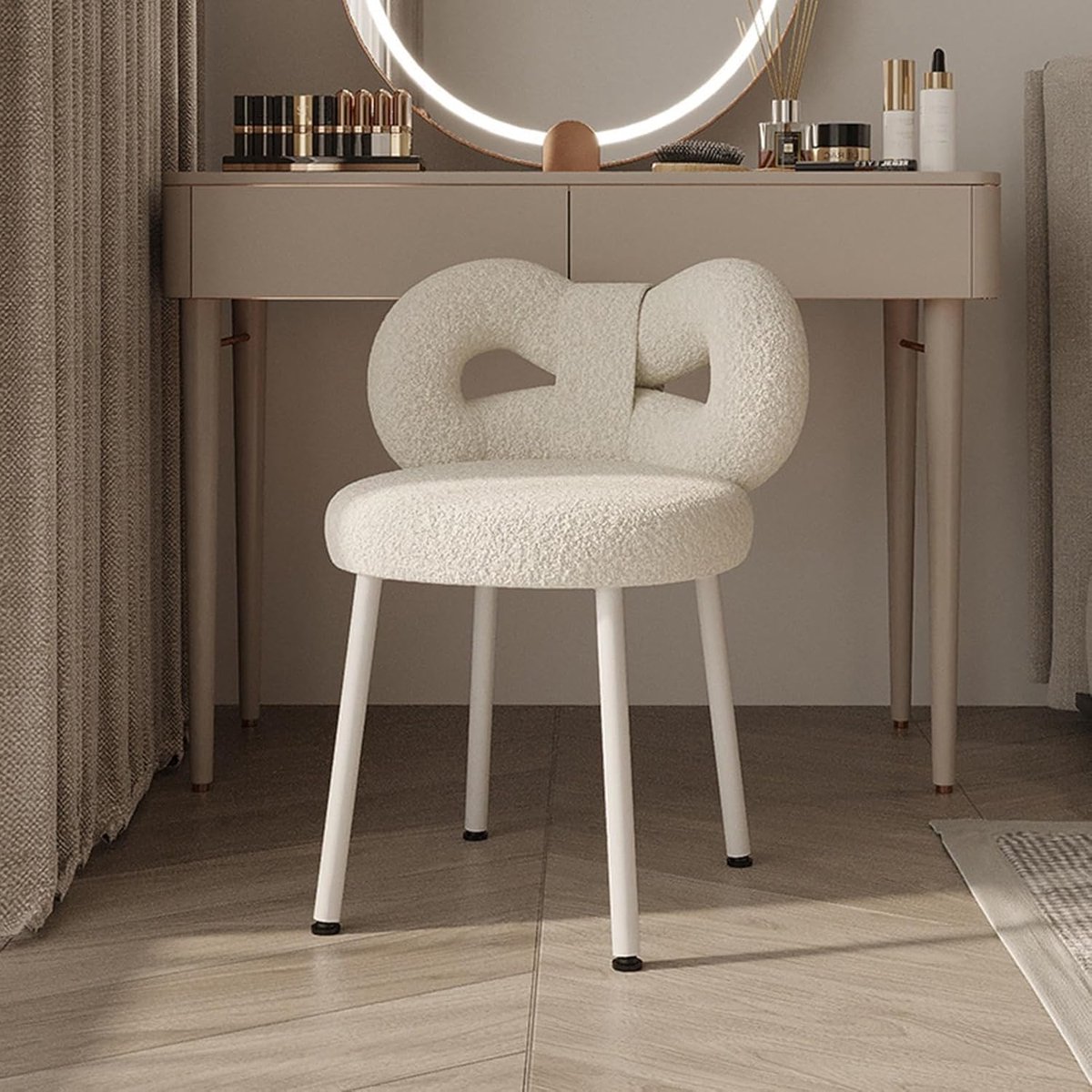 Kaptafel Kruk - Make-up Stoel - Schoonheidsroutine - Strik Detail - Wit