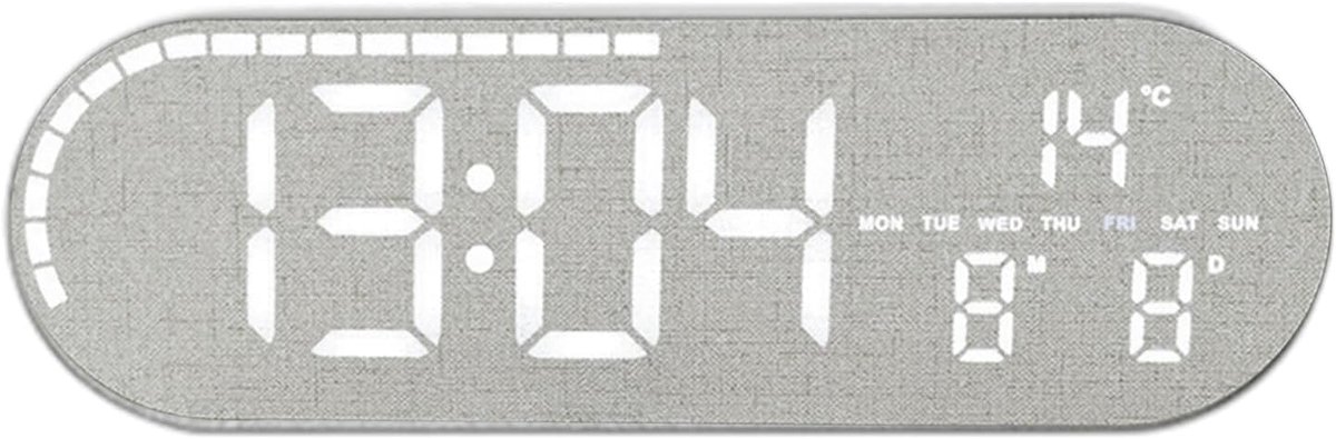 Digitale Wandklok - Digitale Wekker - Gemakkelijk Aflezen - Stil en Helder - 25x8x2.7cm - Grijs