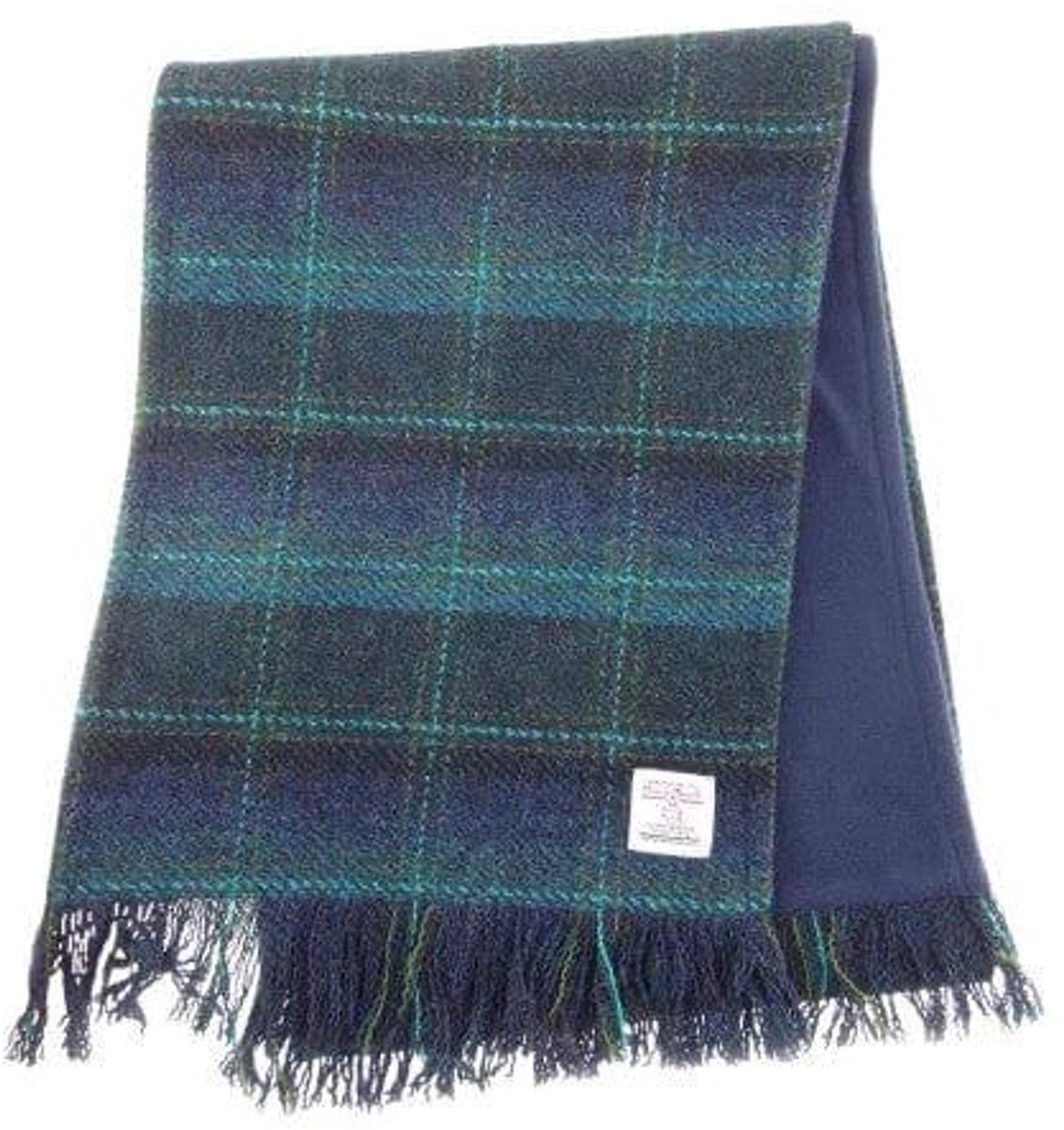 Sjaal Harris Tweed Blauw met Turquiose - Zachte Fleece binnenkant - 25 x 155 - Glen Appin of Scotland