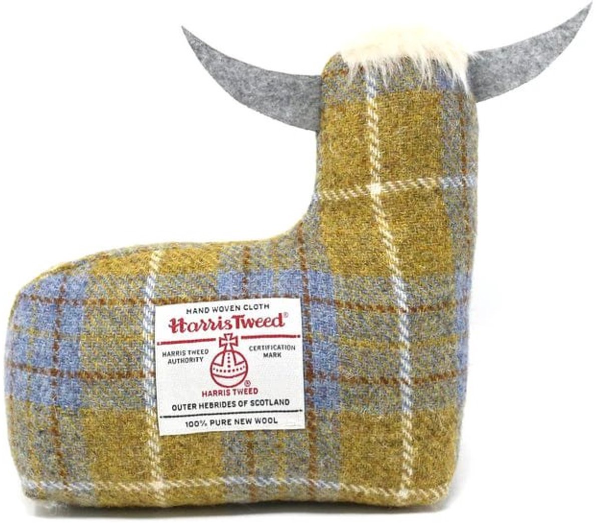 Deurstopper Schotse Hooglander Mustard/Blue - Harris Tweed - Handgemaakt - Caroline Wolfe Murray Scotland