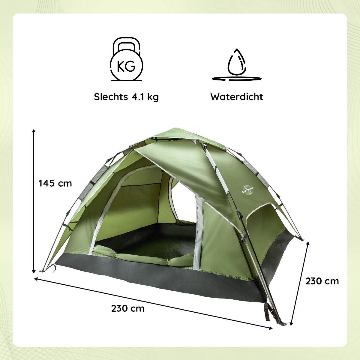 Eastwall Kampeertent - Pop-up Campingtent - 230 x 230 cm - UV bescherming - 3-4 personen - Tent - Groen – foto 6