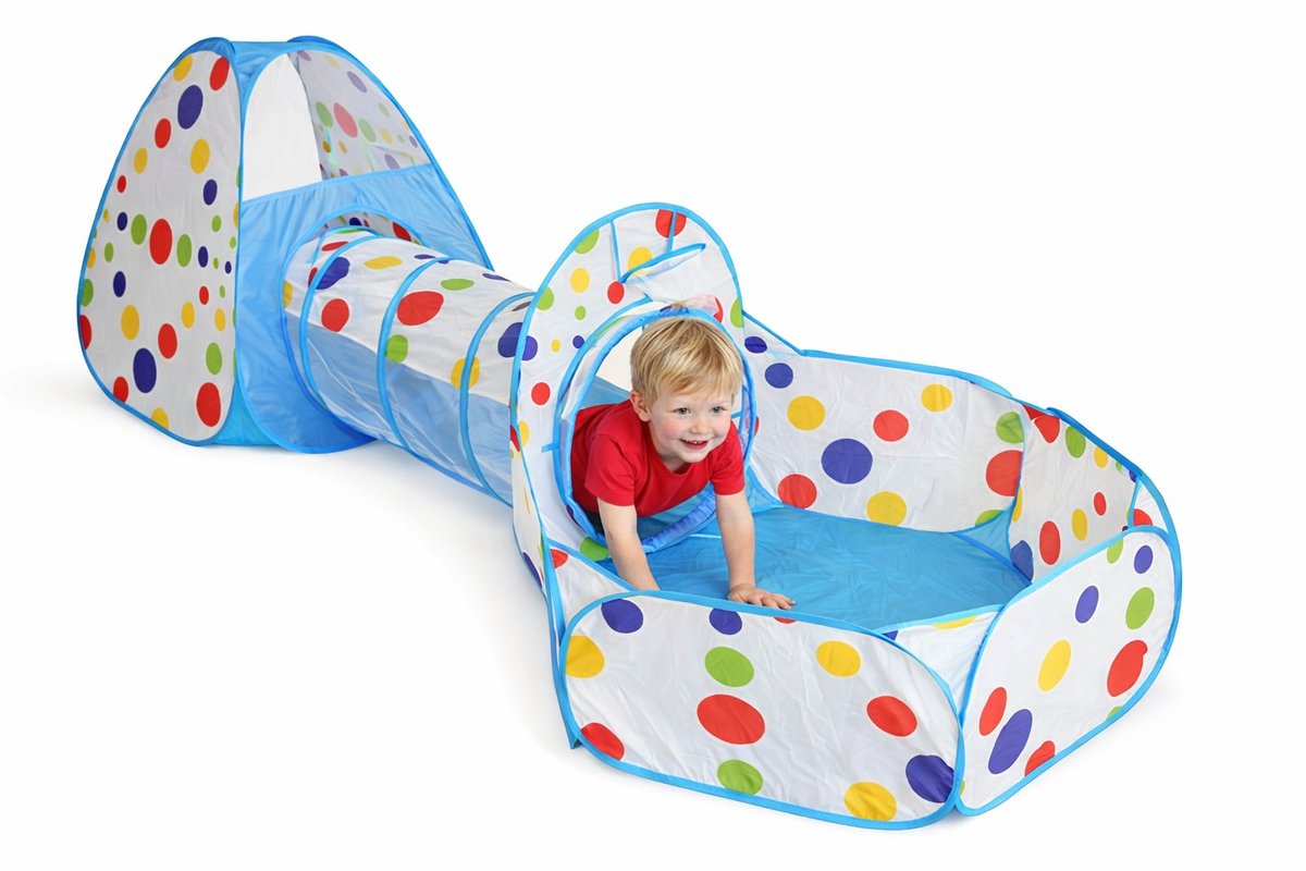 Goodz4All Blauwe Tunneltent 3-in-1 Speeltent Pop Up Tent met Ballenbak en Tunnel Kruiptunnel Kinderen– Kindertent Speelhuisje met Speeltunnel en Ballenbad Popup Pop-Up Tenten