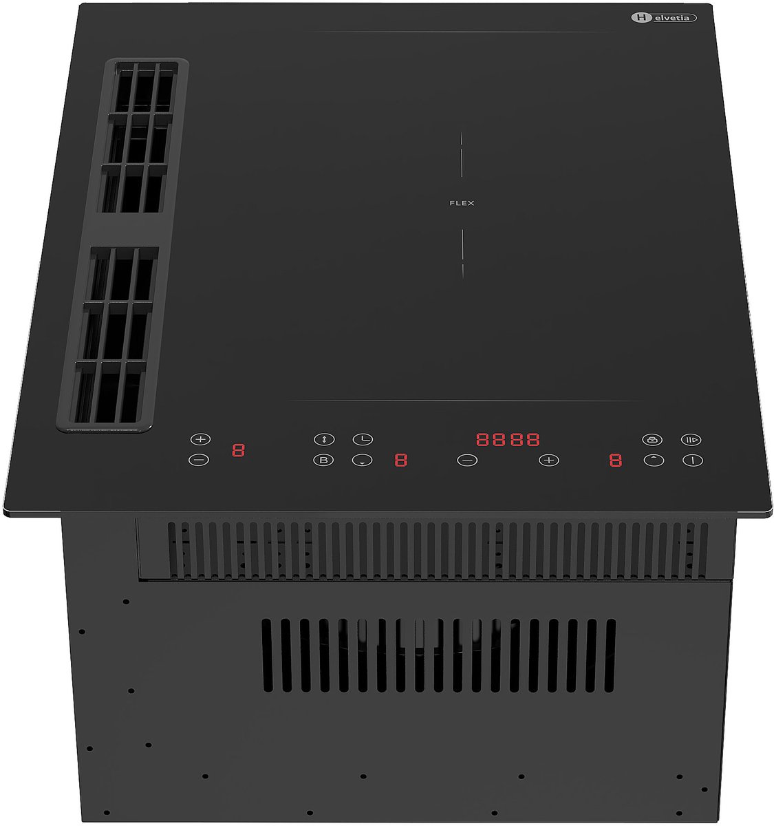 Helvetia HTHR2I34B2V1 - Inbouw Inductiekookplaat met geïntegreerde afzuiging 450 m³/u – 2 zones met bridge – 38 cm – 3400W – Compact – Energieklasse A